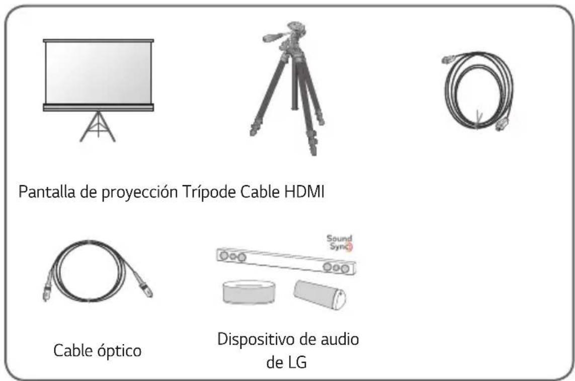 Pantalla de proyección Trípode Cable HDMI Cable óptico Dispositivo de audio de LG