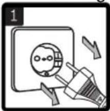 Illustration of a hand holding a plug with a cartoon face inside, next to an electrical socket (no text or symbols)