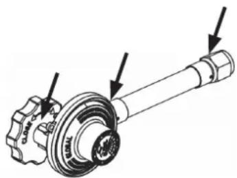 Mechanical assembly diagram showing a shaft and bearing assembly with arrows indicating components (no text or labels)