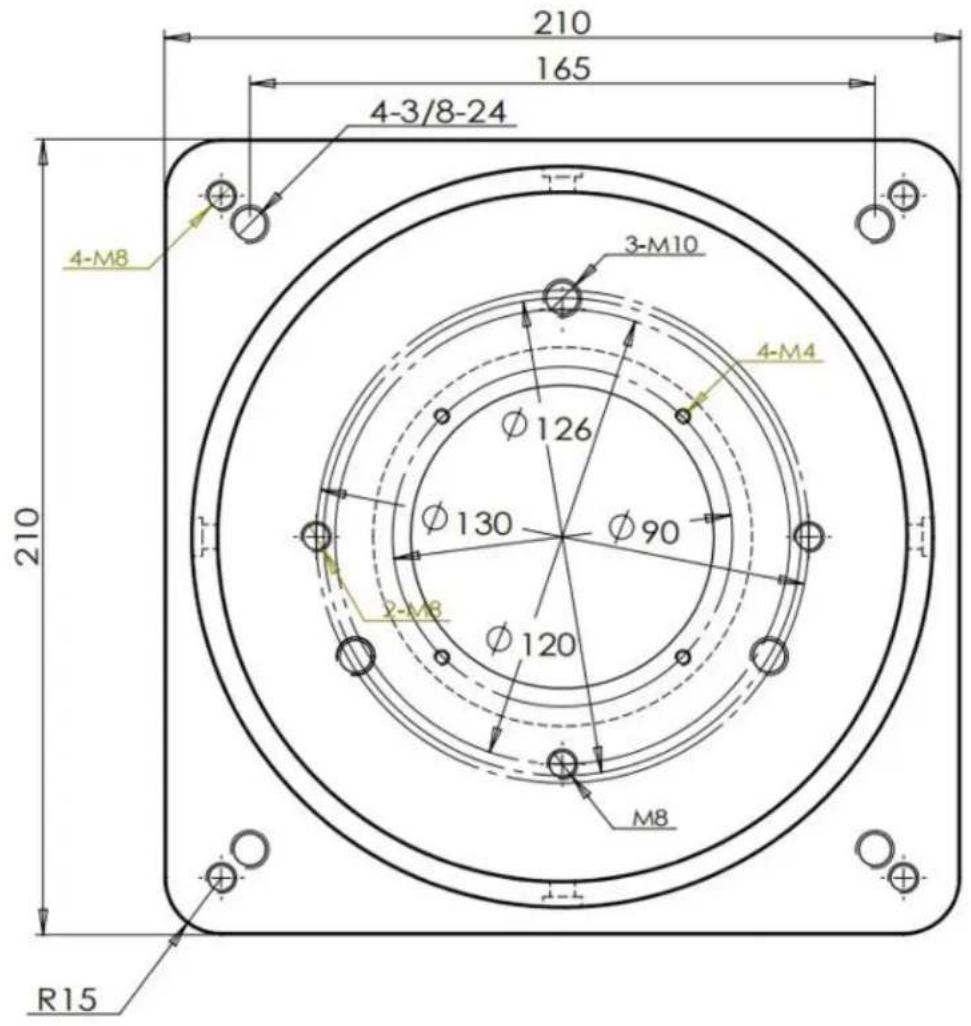 210 165 4-3/8-24 4-M8 3-M10 4-M4 Ø126 Ø130 Ø90 Ø120 M8 2-M8 R15