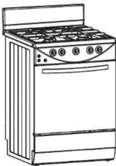 Line drawing of a simple kitchen stove with four panes and front panel (no text or symbols)