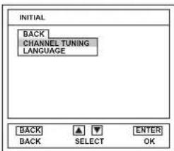 INITIAL BACK CHANNEL TUNING LANGUAGE BACK SELECT ENTER OK
