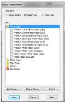 Menu Arrangement Select Item Select Setting Photo Type Paper Size List 1 Photo Paper Premium Laster Photo Paper (240) Premium Glosser Photo Paper (230) Premium Seminale Photo Paper (250) Premium Seminale Photo Paper (260) Premium Glosser Photo Paper (170) Premium Seminale Photo Paper (170) Premium P…