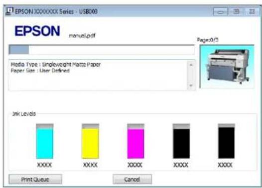 EPSON X0000XX Series - USB003 manuel.pdf Page:0/3 Media Type : Singleweight Matte Paper Paper Size : User Defined Ink Levels XXXX XXXX XXXX XXXX XXXX Print Queue Cancel