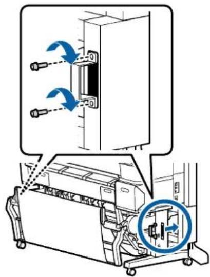 Technical diagram showing mechanical assembly with blue arrows indicating motion and a magnified view of the device's internal structure.