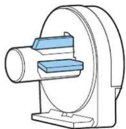 Technical illustration of a mechanical assembly with blue components and a cylindrical shaft (no text or symbols)