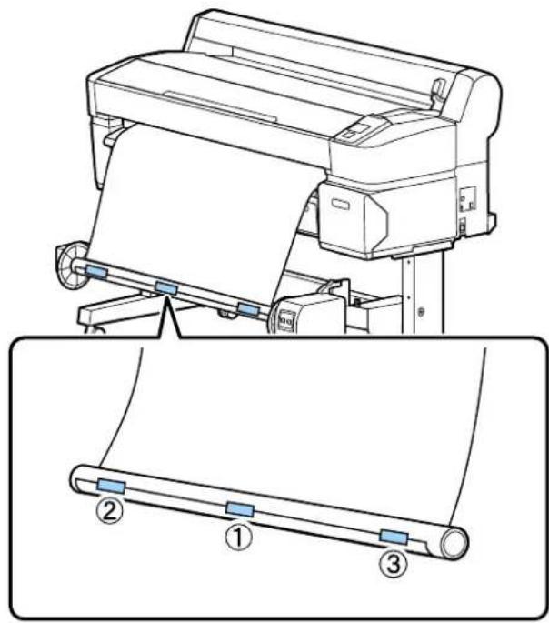 Technical line drawing of a printer with a roller, showing front and side views (no text or symbols)