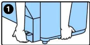 Illustration of hands pressing down on a blue mechanical component (no text or symbols)