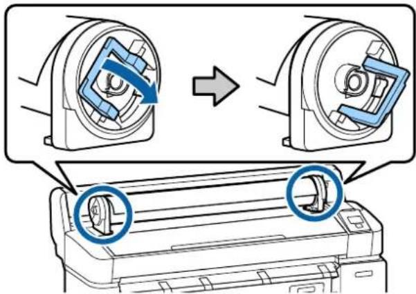 Diagram illustrating the process of a printer's internal structure and component assembly, showing before-and-after states with blue circular annotations.