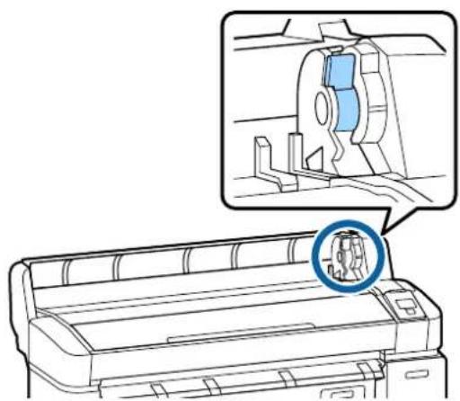 Diagram of a printer with a magnified inset showing internal components (no text or symbols)