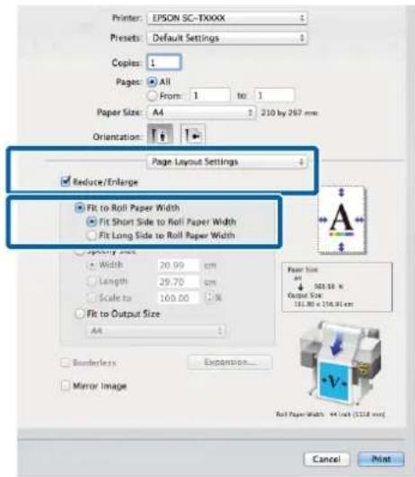 Printer: EPSON SC-TXXXX Presets: Default Settings Copies: 1 Pages: All From: 1 to: 1 Paper Size: A4 210 by 267 mm Orientation: Page Layout Settings Reduce/Enlarge Fit to Roll Paper Width Fit Short Side to Roll Paper Width Fit Long Side to Roll Paper Width Width 20.99 cm Length 29.70 cm Scale to 100.…