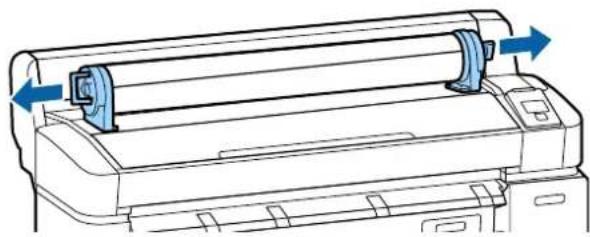 Line drawing of a printer with two blue arrows indicating directional movement (no text or symbols)
