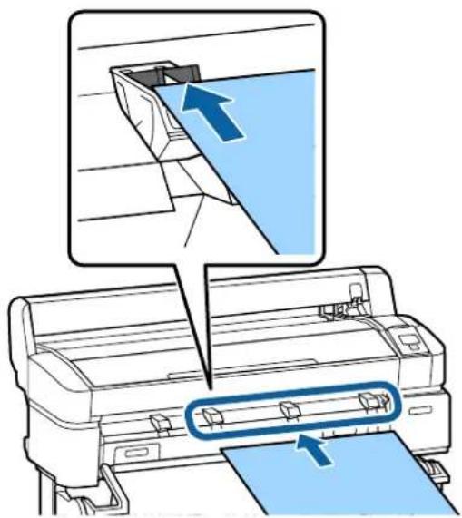 Diagram illustrating printer printing process with zoomed-in detail and blue arrows indicating movement