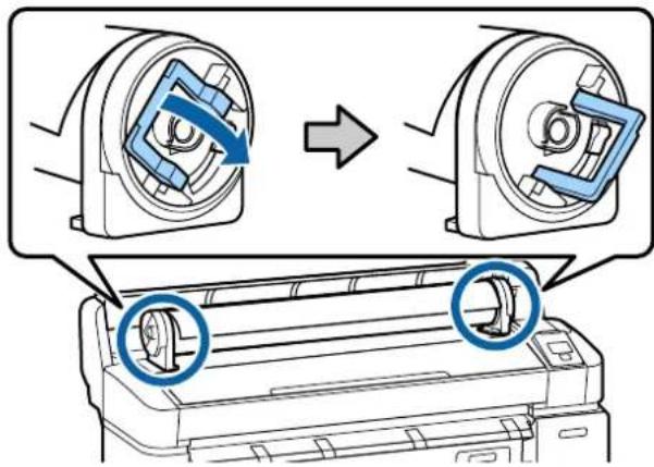 Diagram illustrating the process of a printer's internal structure and component assembly, showing before-and-after states with blue circular annotations.