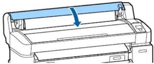 Diagram of a printer with a blue arrow indicating a component, no text or symbols present