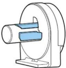 Technical line drawing of a mechanical component with blue cylindrical parts and a central shaft (no text or symbols)