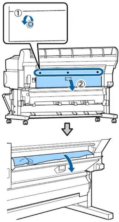 Diagram illustrating the process of a printer's printing and packaging process, showing steps from print to printing with labeled components.