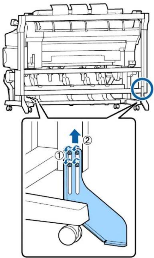 Technical diagram of a printer with labeled parts and directional arrows indicating process flow or assembly.