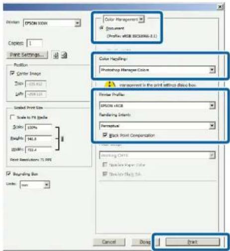 Print OPSON 300X Copies: 1 Print Settings... Position ✓ Center Image Size: 125.4 Width: 75.8 Scaled Print Size ✓ Scale to PS Guide Scale: 100% Width: 94.8 Width: 72.4 Print Resolution: 75.996 ✓ Bounding Box Units: mm Color Management ✓ Document (Profile: w/000 ESCS/000-2.1) Color Handleings ● Photos…