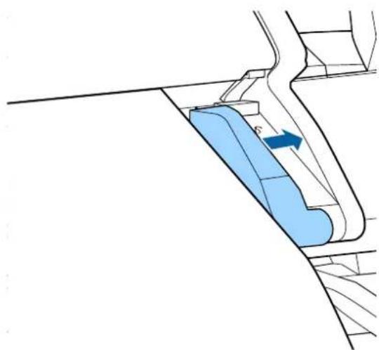 Diagram of a hydraulic structure with a blue channel and directional arrow (no text or labels)