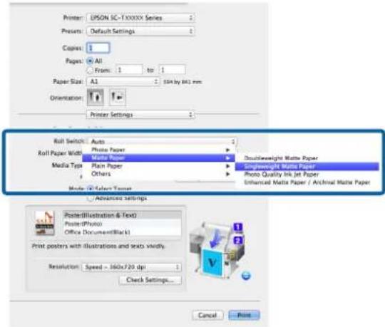Printer: LPGON SC-TXXXX Series Presets: Default Settings Copies: 1 Pages: All From: 1 to 1 Paper Size: A1 104 by 841 mm Orientation: Printer Settings Roll Switch: Auto Roll Paper Width: Master Paper Media Type: Plan Paper Others Mode: Select Paper Advanced settings Poster(Illustration & Text) Poster…