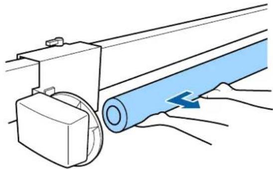 Diagram showing hands operating a mechanical device next to a blue roller with a blue arrow indicating compression (no text or symbols present)