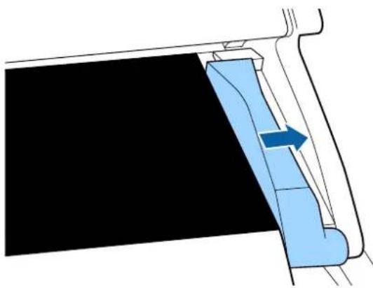 Diagram of a mechanical component with a blue arrow indicating direction, no text or symbols present