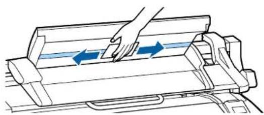 Illustration of a hand pressing down on a mechanical component with blue directional arrows indicating motion (no text or symbols)