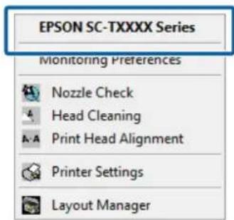 EPSON SC-TXXXX Series Monitoring Preferences Nozzle Check Head Cleaning Print Head Alignment Printer Settings Layout Manager