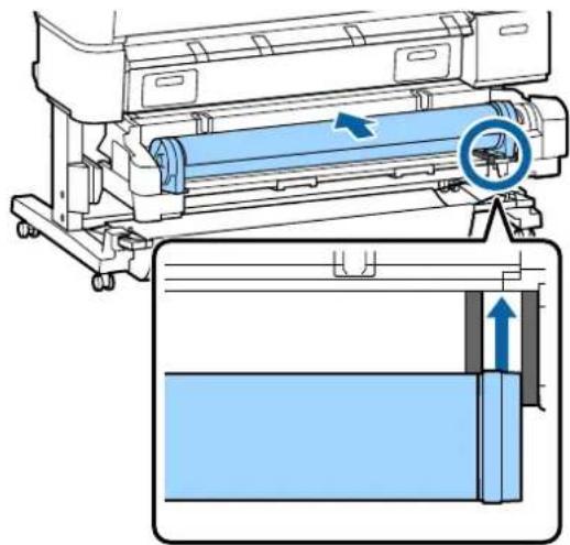Diagram of a printer with a blue roller being inserted, showing internal components and airflow direction (no text or symbols)