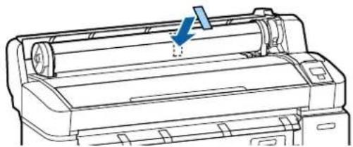Line drawing of a printer with a blue arrow indicating compression or disassembly (no text or symbols present)
