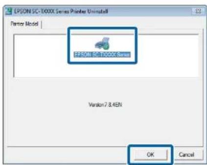 EPSON SC-T00XX Series Printer Uninstall Printer Model EPSON SC-T00XX Series Version 7.8.AEN OK Cancel