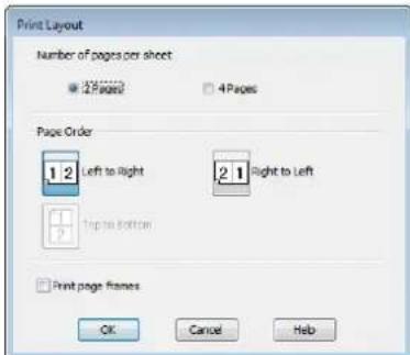 Print Layout Number of pages per sheet 2 Pages 4 Pages Page Order 1 2 Left to Right 2 1 Right to Left 1 Top to Bottom Print page frames OK Cancel Help