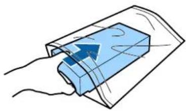 Illustration of a blue rectangular object being placed on a flat surface, with no visible text or symbols.