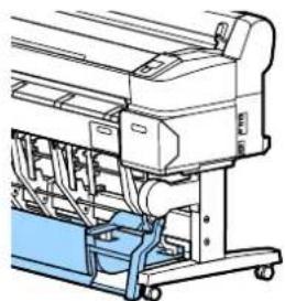 Technical line drawing of a printer or printer with internal components and base frame (no text or symbols)