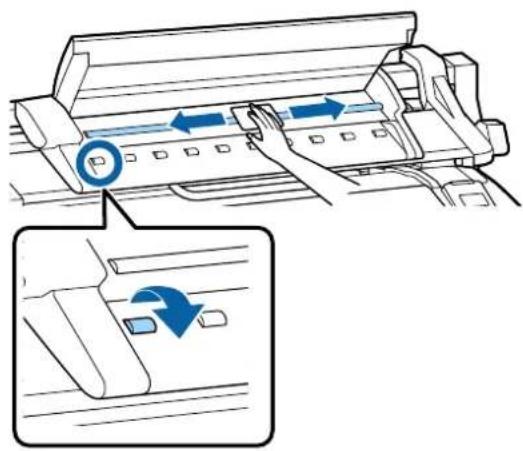 Diagram illustrating printer press operation with blue arrows indicating left and right motion, showing a printer press mechanism.