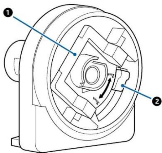 Technical diagram of a mechanical component with labeled parts and directional arrows indicating motion or force vectors.