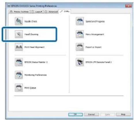 Siemens EPSON 000003 Sensus Printing Preferences Noodle Check Head Clearing Print Head Alignment EPSON Status Monitor 2 Monitoring Preferences Print Queue Speed and Progress Menu Arrangement Export or Import EPSON LFP Remote Panel 2 OK Cancel Apply Help