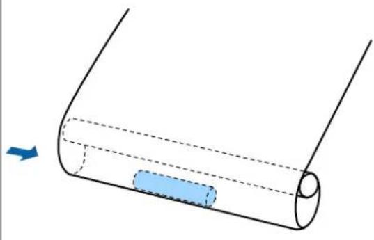 Diagram of a cylindrical pipe with a blue rectangular block inside, showing a dashed line indicating hidden edges (no text or symbols)