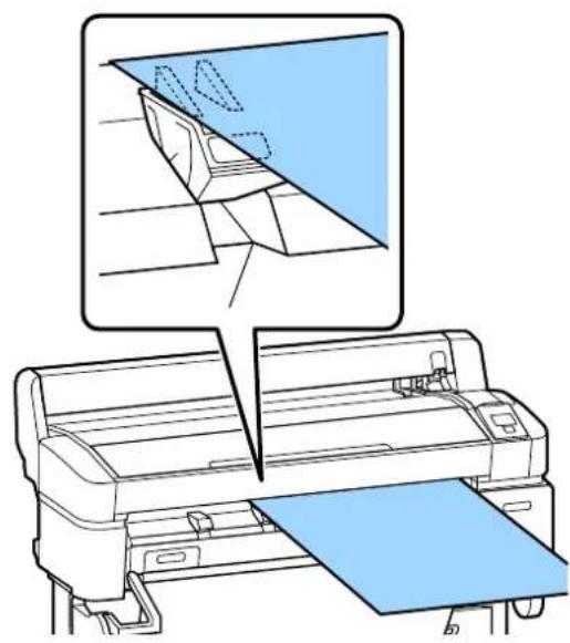 Technical line drawing of a printer with an open lid and paper plane, showing internal components (no text or symbols)