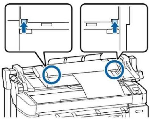 Diagram showing two mechanical components with blue arrows indicating assembly or alignment, highlighting circular features on the base panel.