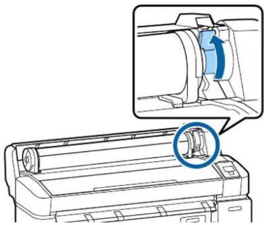 Diagram of a printer with a magnified inset showing the internal structure (no text or symbols)