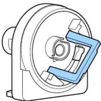 Technical line drawing of a mechanical component with a blue bracket (no text or symbols)