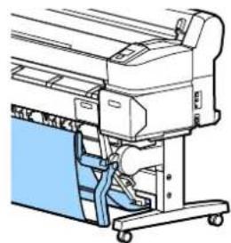 Technical line drawing of a printer or printer with visible internal components and base frame (no text or symbols)