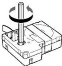 Mechanical assembly diagram showing a rotating shaft and housing with rotational arrows (no text or symbols)