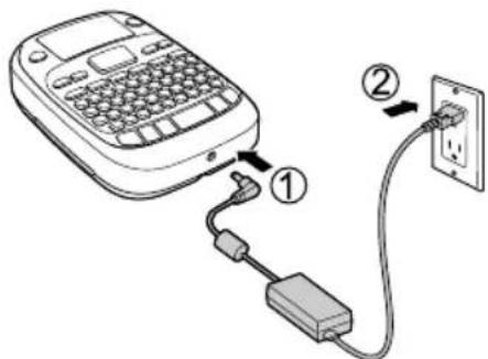 Diagram showing connection of a mobile phone to an electrical outlet via cable and plug, with labeled components ① and ②.