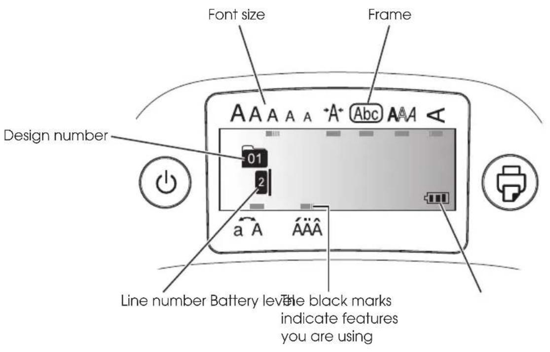 Font size Frame Design number 01 2 a A A A A Line number Battery level The black marks indicate features you are using