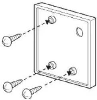 Technical line drawing of a square plate with four screws and three holes, showing alignment lines (no text or symbols)