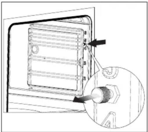 Technical line drawing of a mechanical component with an inset close-up showing a threaded fastener (no text or symbols)