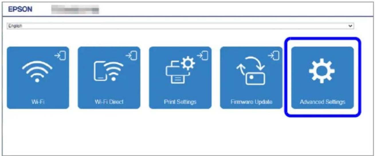 EPSON English Wi-Fi Wi-Fi Direct Print Settings Firmware Update Advanced Settings